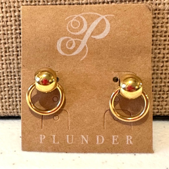 NWT Earrings by Plunder- gold tone post back with small circle dangle - Picture 1 of 6